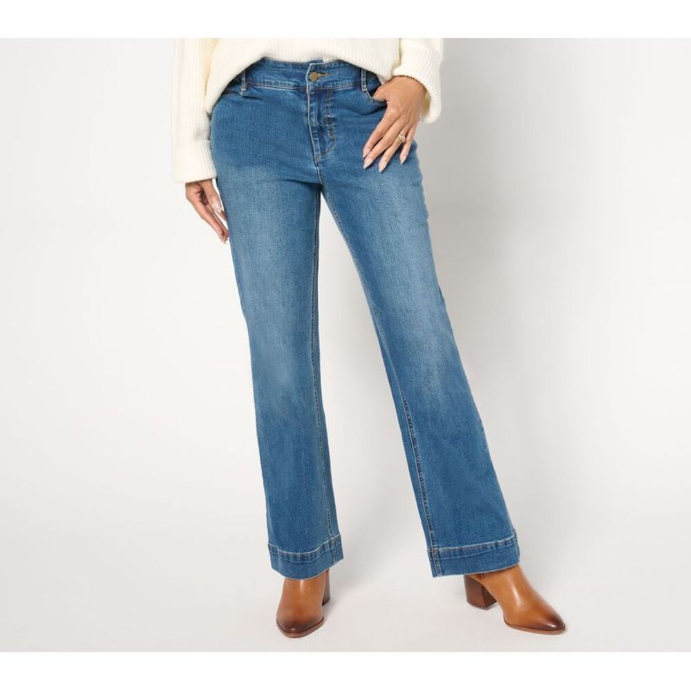 Studio Park Women's Petite Pants 16P Wide-Hem Boot-Cut Jeans Blue
